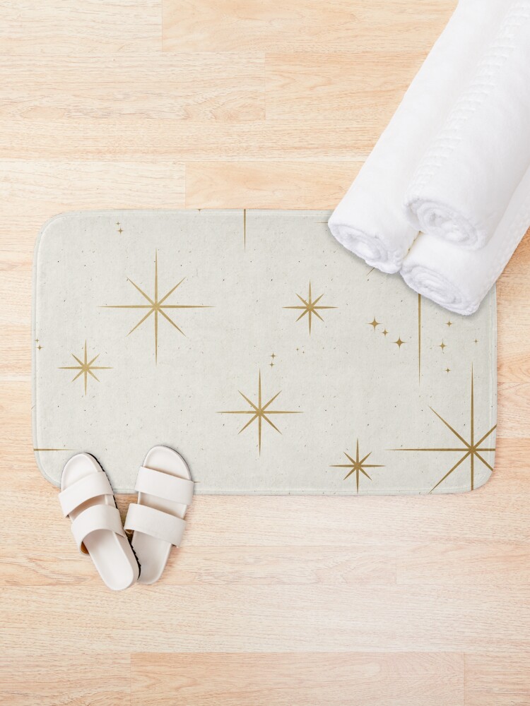 Alternate view of Gold Art Deco Stars Sparkle Pattern Astrology Astronomical Vintage Style White Background Bath Mat