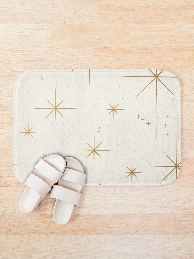 Alternate view of Gold Art Deco Stars Sparkle Pattern Astrology Astronomical Vintage Style White Background Bath Mat