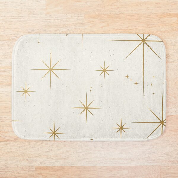 Gold Art Deco Stars Sparkle Pattern Astrology Astronomical Vintage Style White Background Bath Mat
