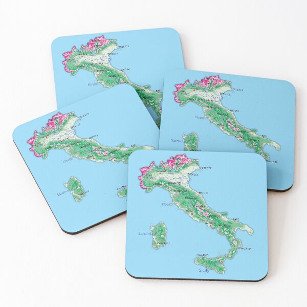 Item preview, ITALY detailed physical map topographic map of ITALY with Country Borders, Capitals and Major Lakes and Rivers designed and sold by mashmosh.