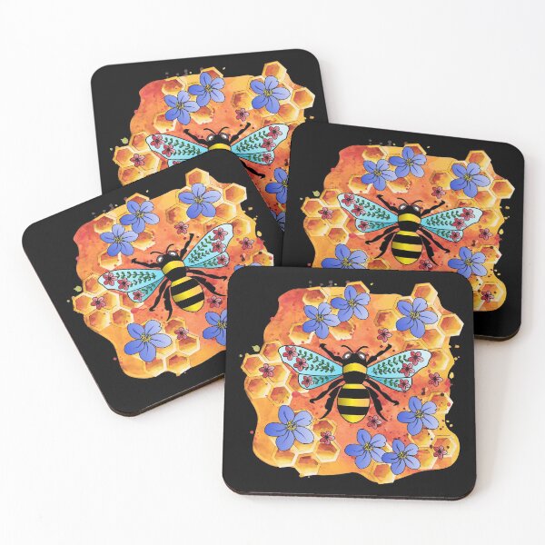Aperçu de l'œuvre Bee Happy Bee Hive Honeycomb et fleurs créée et vendue par StickerArtwork.