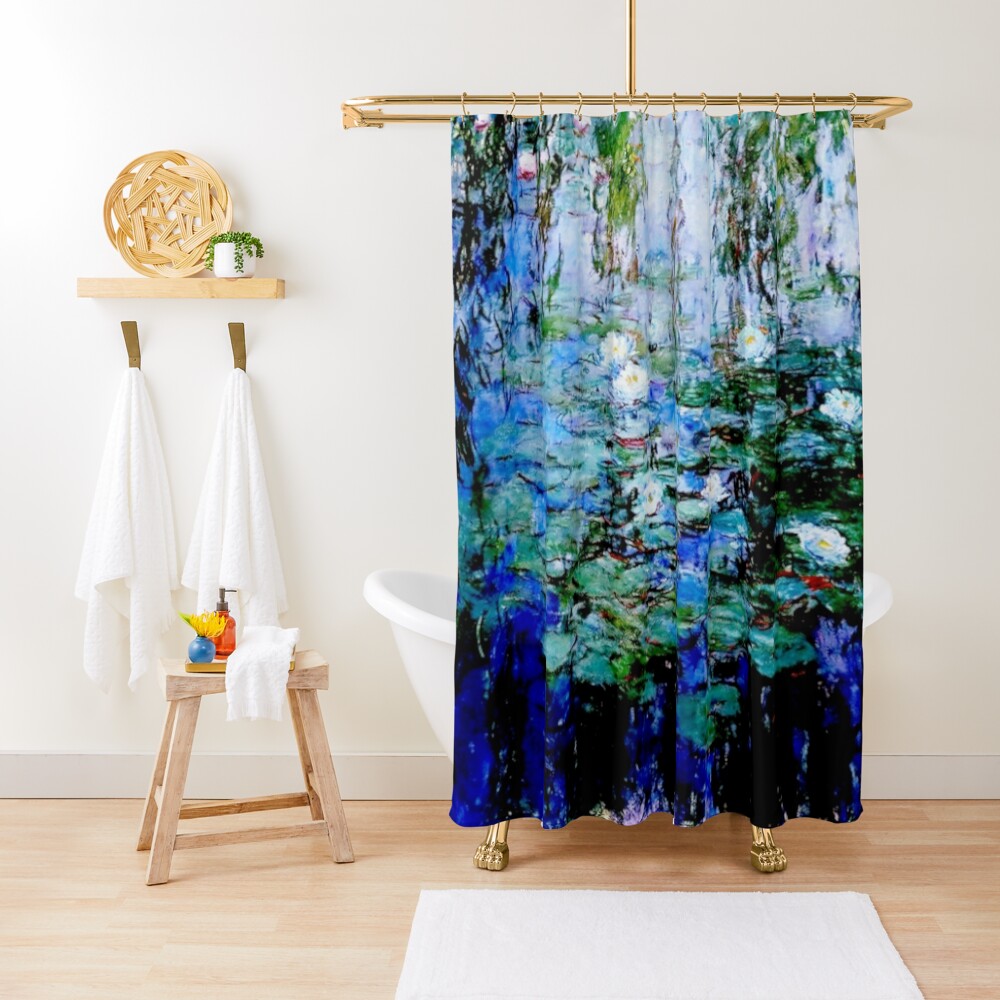 “Nymphéas Bleus” by Claude Monet - 'Blue Water Lilies' Shower Curtain