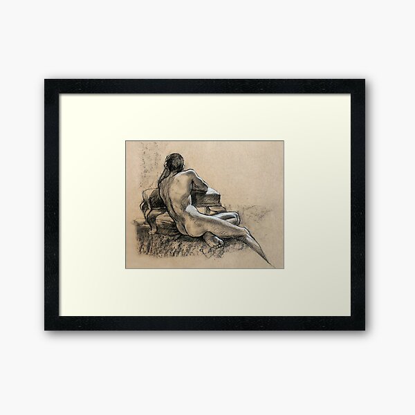Male Nude, charcoal and pastel drawing Framed Art Print