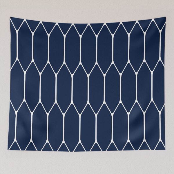 Item preview, Long Honeycomb Minimalist Geometric Pattern in White and Nautical Navy Blue designed and sold by kierkegaard.