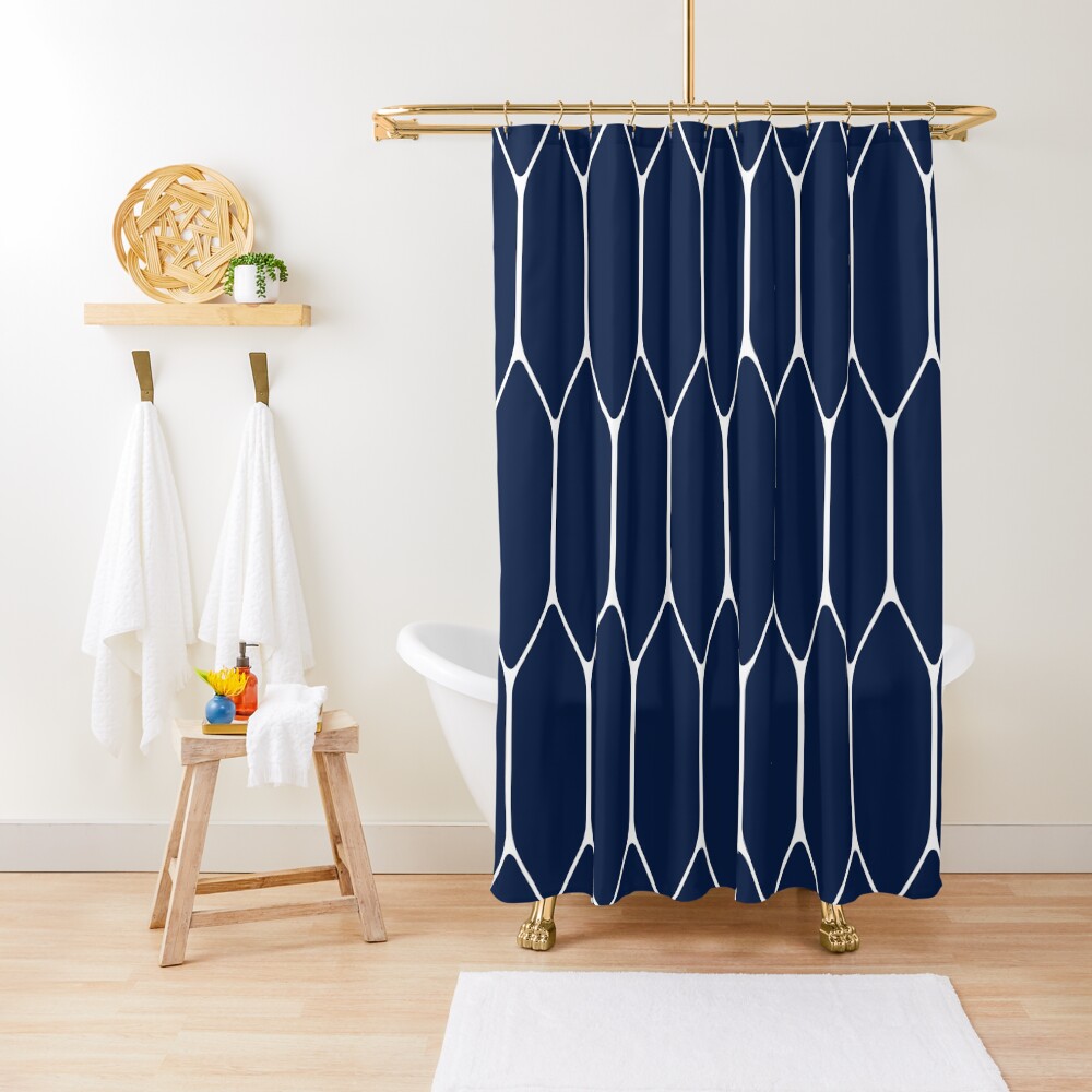 "Long Minimalist Geometric Pattern in White and Nautical Navy