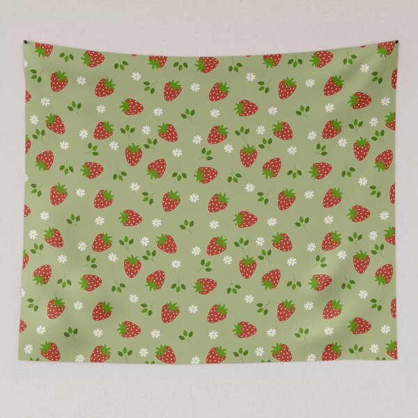 Item preview, Strawberries and Daisies on Lime Green designed and sold by kwazykwafts.
