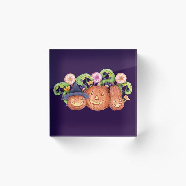 Cheerful, Spooky and Funny Pumpkin for Halloween. Acrylic Block