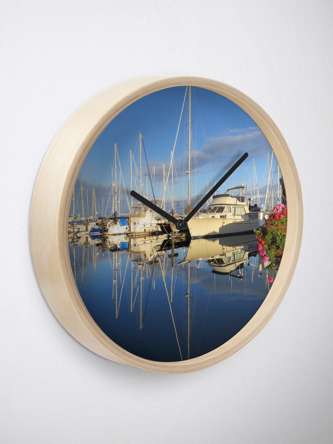 Alternate view of Beautiful and Colorful Yachts and Sailboats in a Marina Clock