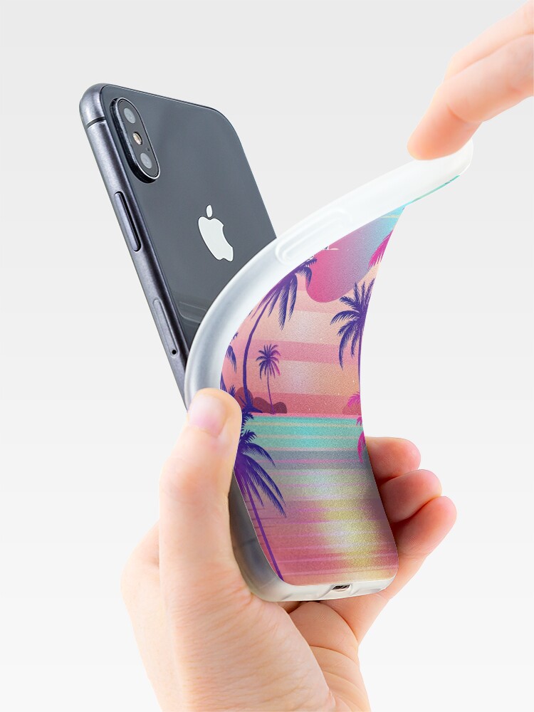 Alternate view of Sunset Palm Trees Vaporwave Aesthetic iPhone Case