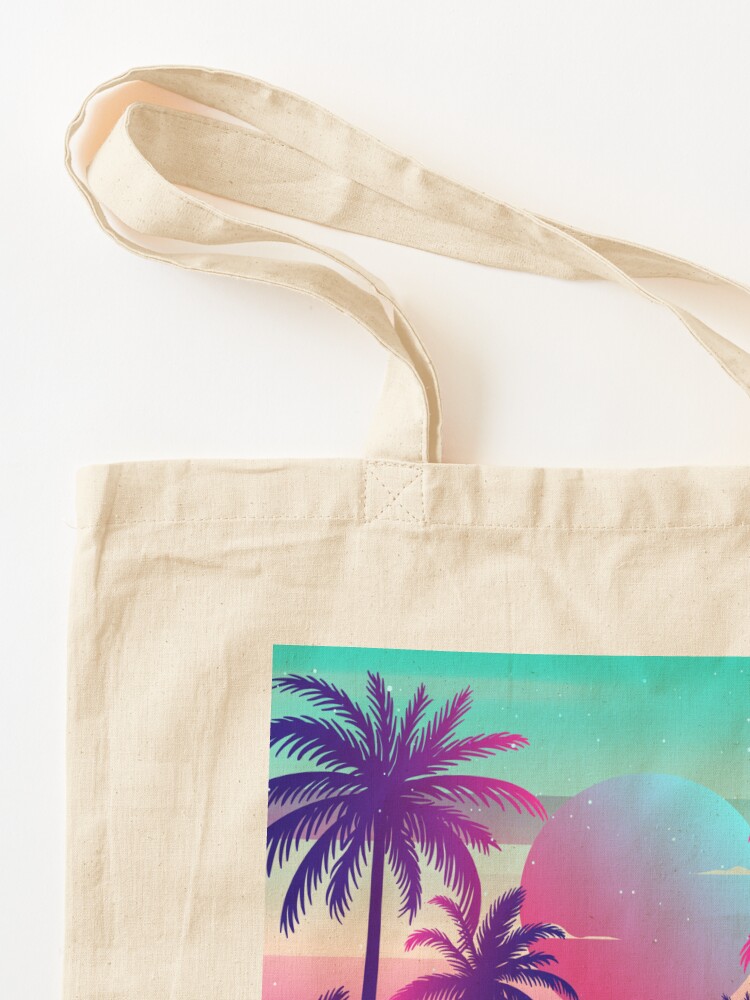 80s aesthetic retro futuristic beach design tote bag