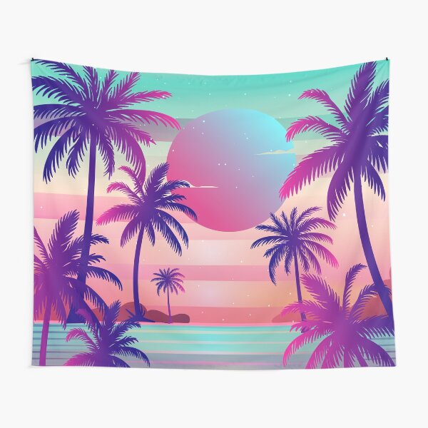 Vista previa del artículo con la obra «Atardecer Palmeras Vaporwave Estética», diseñado y vendido por MaiZephyr.
