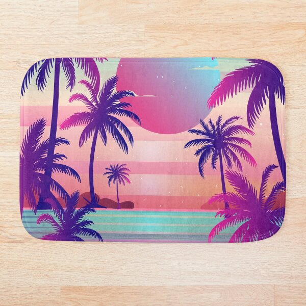 Sunset Palm Trees Vaporwave Aesthetic Bath Mat