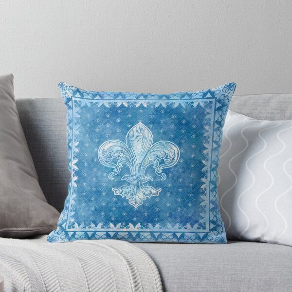 Item preview, Fleur-de-lis blue watercolor designed and sold by k9printart.