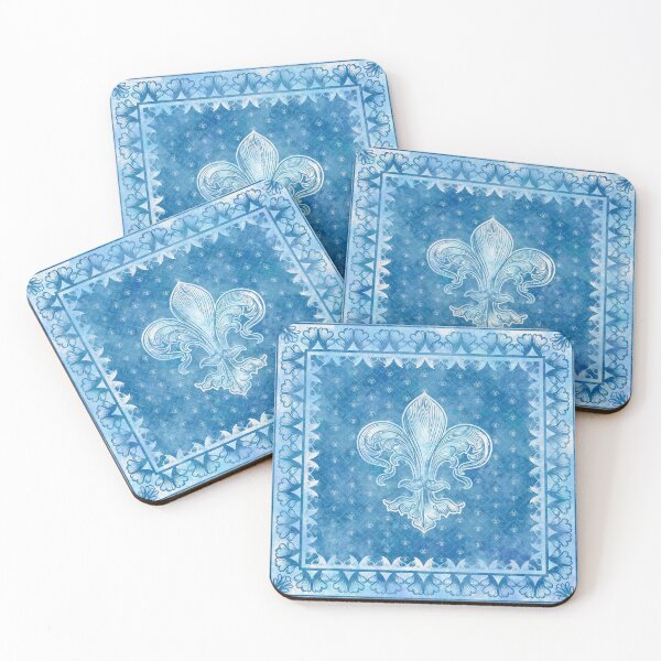 Item preview, Fleur-de-lis blue watercolor designed and sold by k9printart.