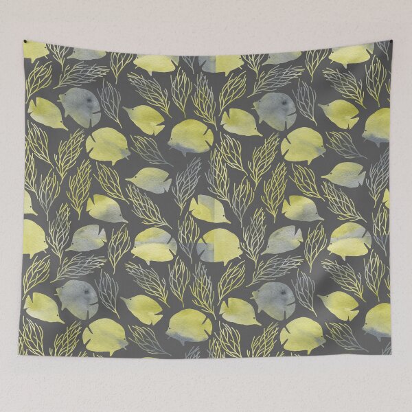 Item preview, Modern green pattern with fish designed and sold by stylebytara.