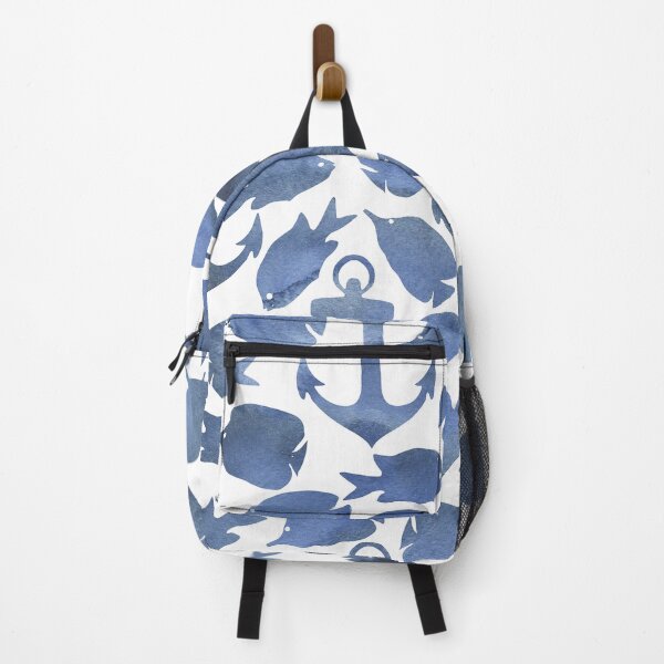 Item preview, Modern maritime pattern with anchors and fish designed and sold by stylebytara.
