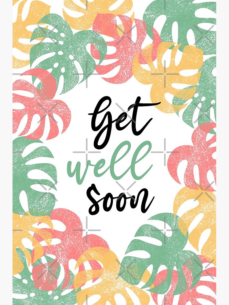 Thumbnail 2 of 2, Greeting Card, Get well soon - Monstera Leaves Green Yellow Coral Red designed and sold by Pinkdeer.