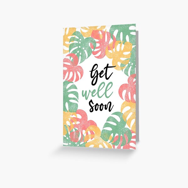 Get well soon - Monstera Leaves Coral Red Greeting Card