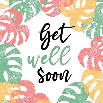 Artwork thumbnail, Get well soon - Monstera Leaves Green Yellow Coral Red by Pinkdeer Designs