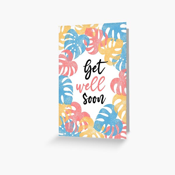 Get well soon - Monstera Leaves Blue Greeting Card