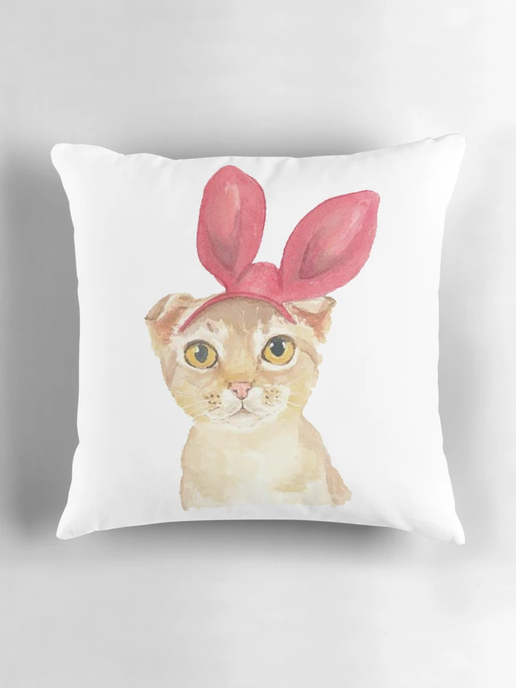Thumbnail 3 of 4, Pillow, Cat Red Rabbit Ear Ribbon designed and sold by Cat2D.