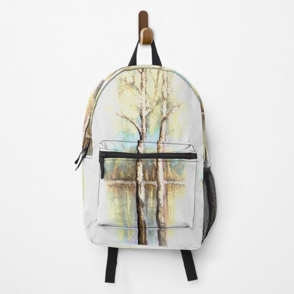 Item preview, Twin Birches by the Lake watercolor painting gray designed and sold by GittaG74.