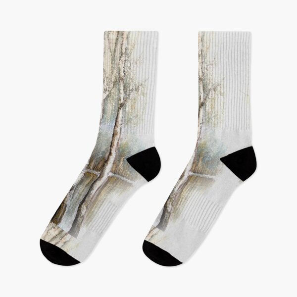Item preview, Twin Birches by the Lake watercolor painting gray  designed and sold by GittaG74.