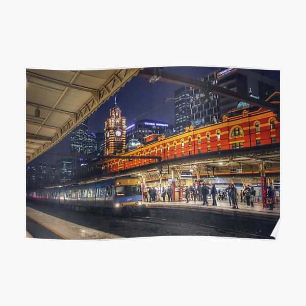 Flinders Street Station at night Poster