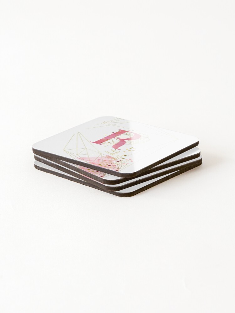 Thumbnail 4 of 5, Coasters (Set of 4), Pink Gold Monogram R designed and sold by ElenaDanilo.