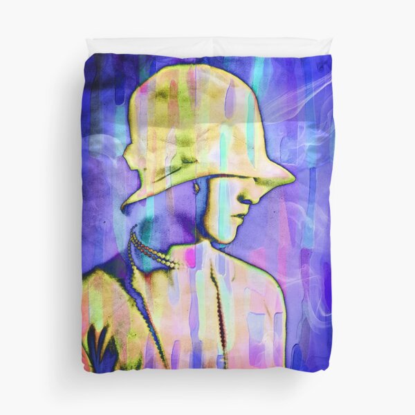 Colorful Vintage 1920's Woman Graphic Art Duvet Cover