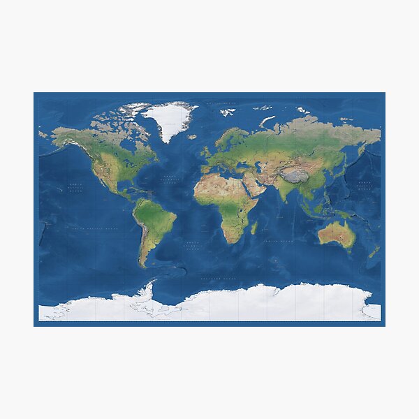 Topographic and political world map, Geo Photographic Print