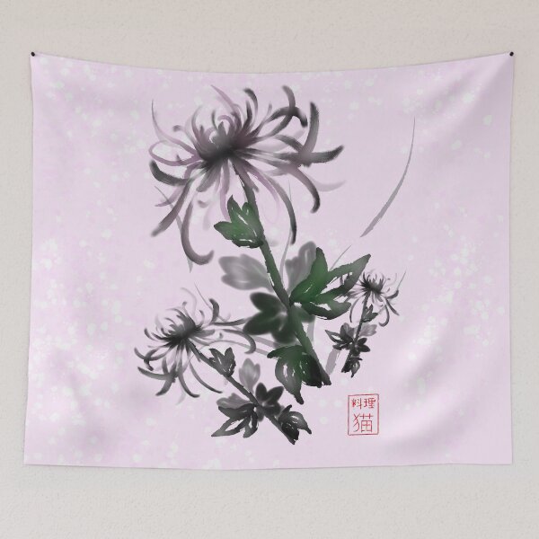 Item preview, Pretty sumi-e watercolor style chrysanthemum designed and sold by CuisineCat.