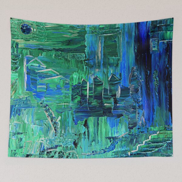 Item preview, Village at night - blue houses designed and sold by Psychopeeet.