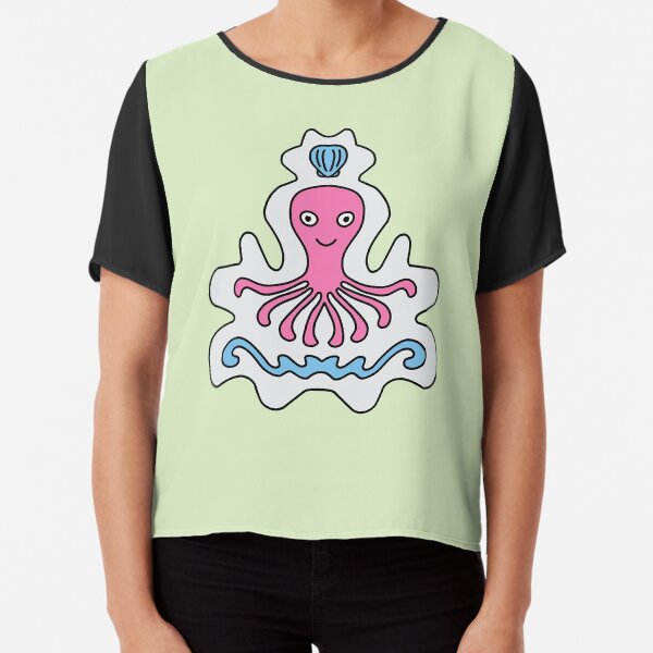 Cute Cartoon Octopus with shell, sea creature - Pink and Blue in green background Chiffon Top