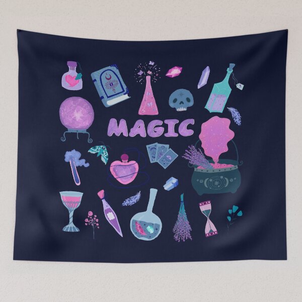 Item preview, Purple Magical Witch Brewing Cauldron, Skull, Potion, Crystal Ball,  Moth and Eyes Set designed and sold by Alicia Chee.