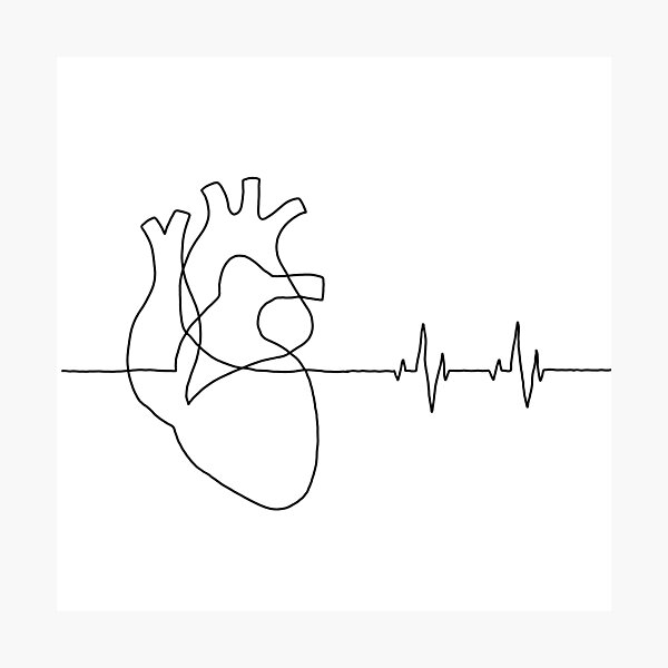 Lámina fotográfica «Dibujo de arte lineal de corazón y latido del ...