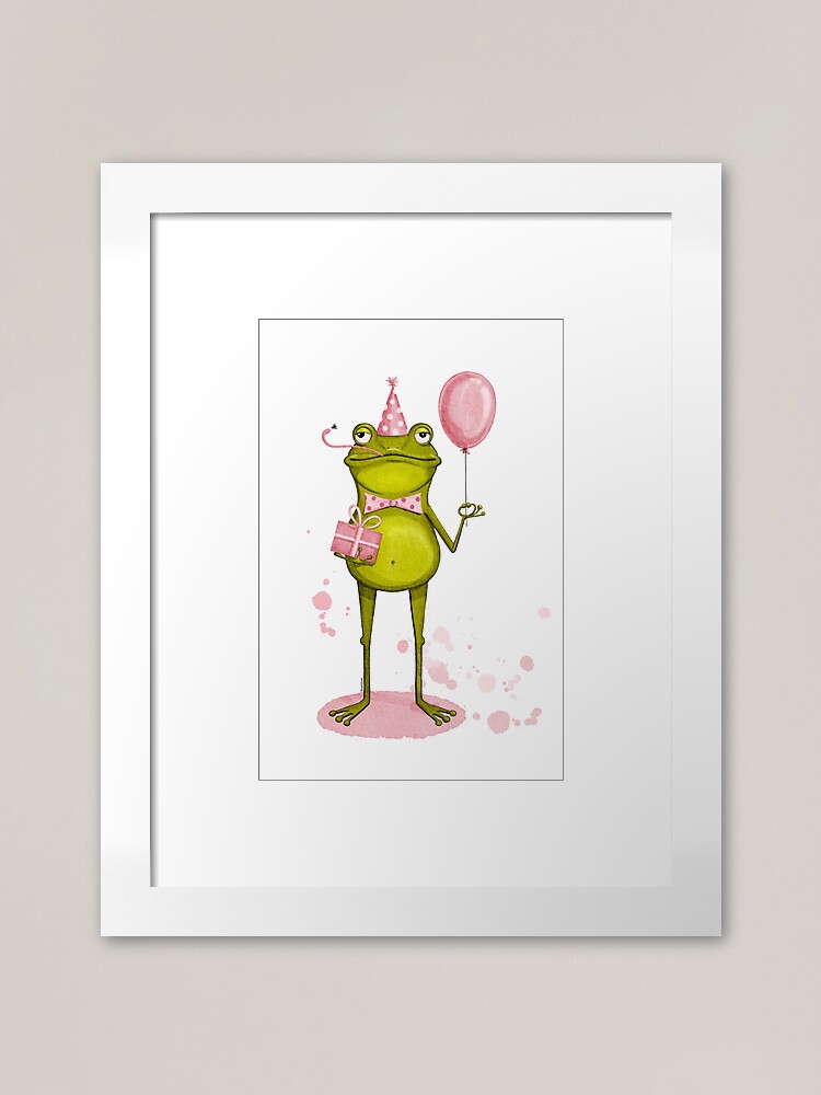 "Frosch bereit für die Party. Alles Gute zum Geburtstag!" Gerahmter