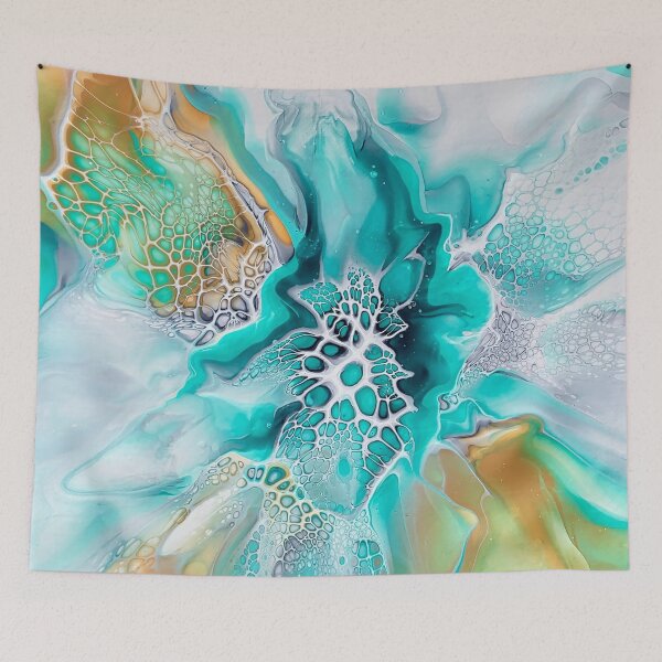 Item preview, Green Lagoon Inspired Fluid Pour Art Painting with Gold and Grey designed and sold by CrystalCoast.