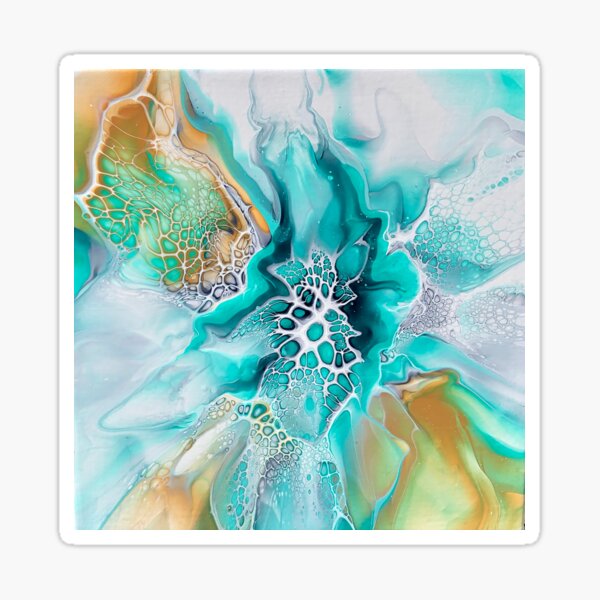 Item preview, Green Lagoon Inspired Fluid Pour Art Painting with Gold and Grey designed and sold by CrystalCoast.