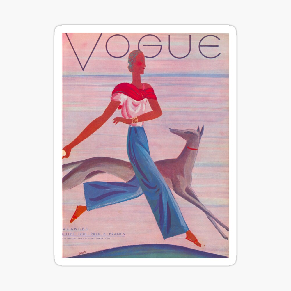 Vogue Magazine Woman With Dog Running Throw Ball Playing Vacation Sea Cover French Fashion Home Decor Wall Poster Poster By Escees Redbubble