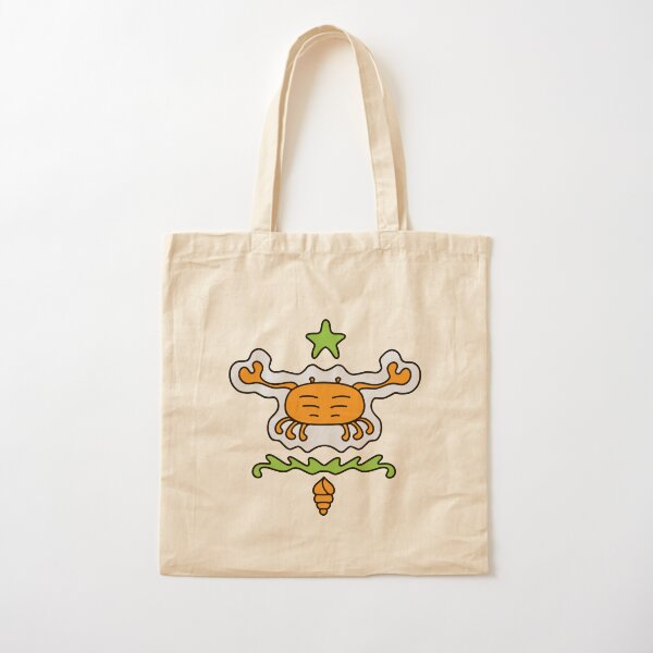 Cute Cartoon crab with star and conch, sea creature - Orange and Green in blue background Cotton Tote Bag