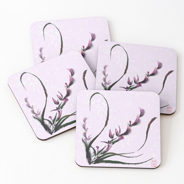 Item preview, Pretty sumi-e watercolor style orchid on a lilac background designed and sold by CuisineCat.