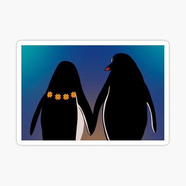 Cute Penguins holding hands watching Hawaiian sunset Sticker