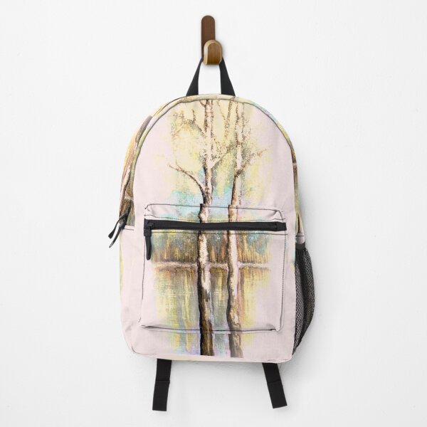 Item preview, Twin Birches by the Lake watercolor painting soft pink designed and sold by GittaG74.