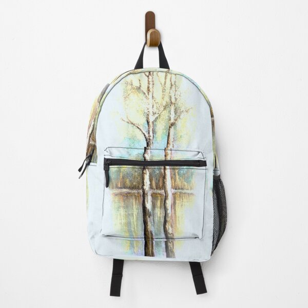 Item preview, Twin Birches by the Lake watercolor painting light blue  designed and sold by GittaG74.
