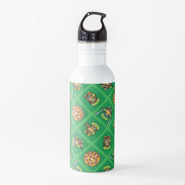 Pizza Loving Fighting Teddies - Green Pattern Water Bottle