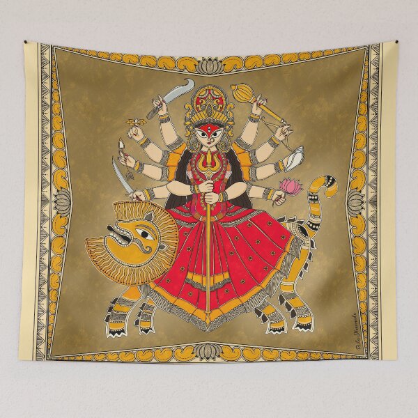 Item preview, Goddess Durga.. painted in traditional Madhubani folk art style designed and sold by Prita-D.