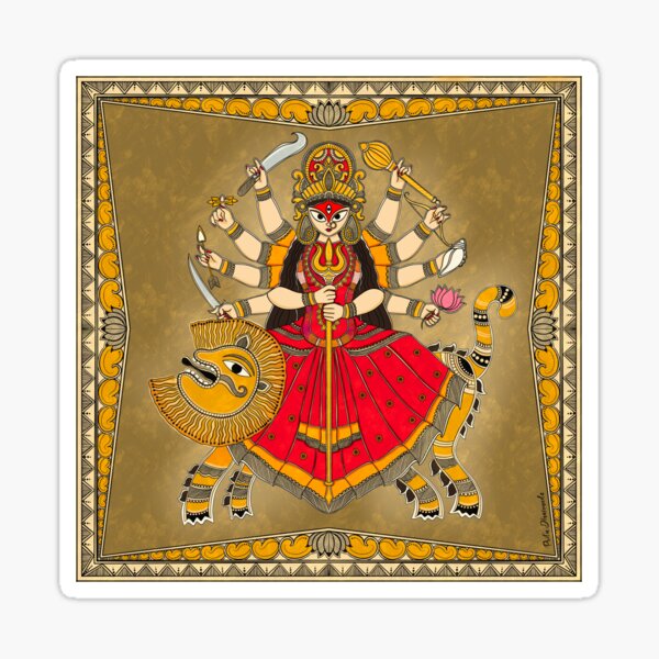 Aperçu de l'œuvre Déesse Durga... peinte dans le style d'art populaire traditionnel de Madhubani créée et vendue par Prita-D.