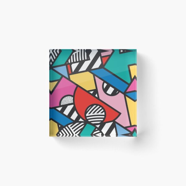 Colorful Memphis Modern Geometric Shapes Acrylic Block
