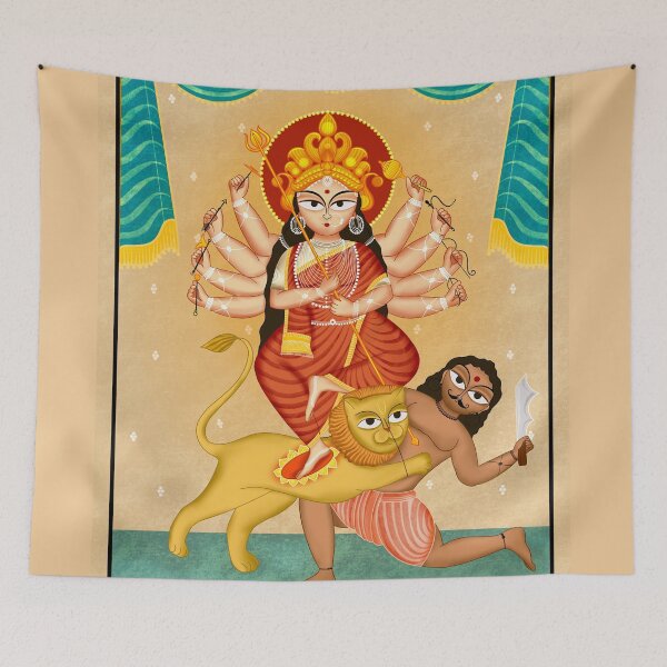 Item preview, Goddess Durga.. painted in traditional Kalighat pattachitra folk art style designed and sold by Prita-D.